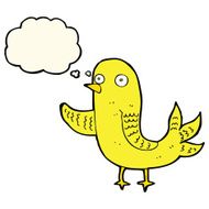 cartoon waving bird with thought bubble N14