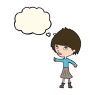 cartoon woman giving thumbs up symbol with thought bubble N46