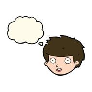 cartoon happy boy&#039;s face with thought bubble N15
