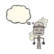 funny cartoon old robot with thought bubble N4