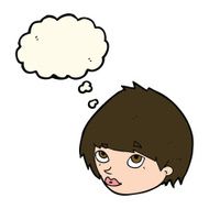 cartoon female face looking up with thought bubble N3