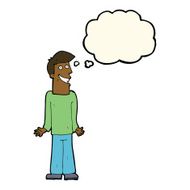 cartoon man shrugging shoulders with thought bubble N23