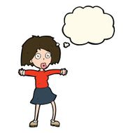 cartoon surprised woman with thought bubble N182