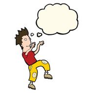 cartoon happy man doing funny dance with thought bubble N13