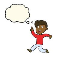 cartoon boy panicking with thought bubble N17