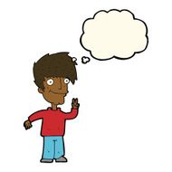 cartoon man giving peace sign with thought bubble N41