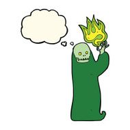 cartoon waving halloween ghoul with thought bubble N5