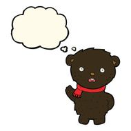 cartoon black bear wearing scarf with thought bubble N8