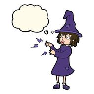cartoon witch casting spell with thought bubble N13