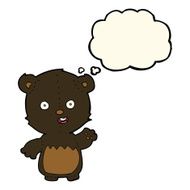 cartoon waving black bear cub with thought bubble N34