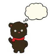 cartoon waving black bear cub with thought bubble N35