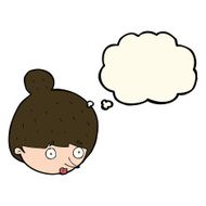 cartoon surprised woman&#039;s face with thought bubble N7