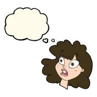 cartoon shocked female face with thought bubble N6