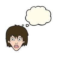 cartoon frightened woman with thought bubble N21