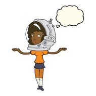 cartoon woman wearing space helmet with thought bubble N14