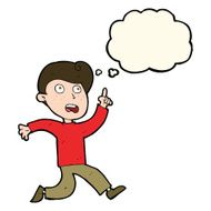 cartoon boy panicking with thought bubble N18