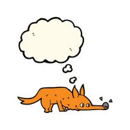 cartoon fox sniffing floor with thought bubble N4