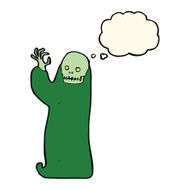 cartoon waving halloween ghoul with thought bubble N6