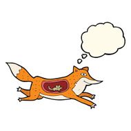 cartoon fox with mouse in belly thought bubble N4