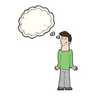 cartoon man shrugging shoulders with thought bubble N24