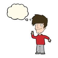 cartoon man giving peace sign with thought bubble N42