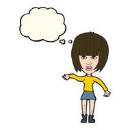 cartoon woman waving away with thought bubble N8