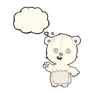 cartoon waving polar bear cub with thought bubble N33