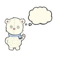 cartoon waving polar bear cub with thought bubble N34