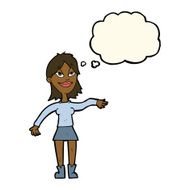 cartoon woman making hand gesture with thought bubble N6