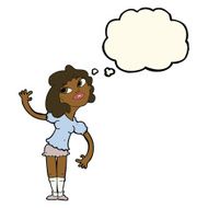 cartoon woman waving with thought bubble N262