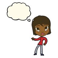 cartoon pointing woman with thought bubble N22