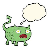 cartoon little imp with thought bubble N7