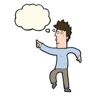 cartoon worried man pointing with thought bubble N22