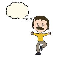 cartoon dancing man with mustache thought bubble N7