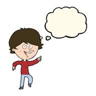 cartoon happy pointing man with thought bubble N13