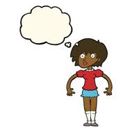 cartoon surprised woman with thought bubble N183
