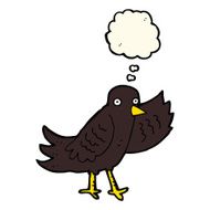 cartoon waving bird with thought bubble N15