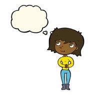 cartoon friendly woman with thought bubble N51
