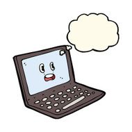 cartoon laptop computer with thought bubble N8