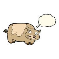 cartoon pig with thought bubble N14