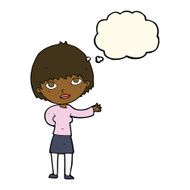 cartoon woman explaining with thought bubble N37