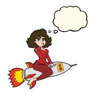 cartoon army pin up girl riding missile with thought bubble N7