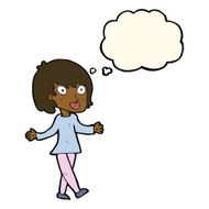 cartoon woman with open arms thought bubble N77