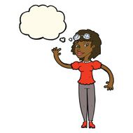 cartoon pilot woman waving with thought bubble N7