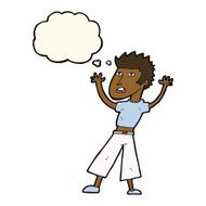 cartoon man panicking with thought bubble N38