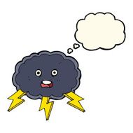 cartoon cloud and lightning bolt symbol with thought bubble N4