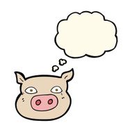 cartoon pig face with thought bubble N7