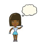 cartoon waving woman with thought bubble N94