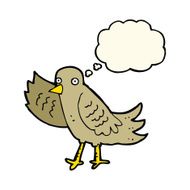 cartoon waving bird with thought bubble N16