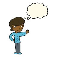 cartoon woman waving with thought bubble N264